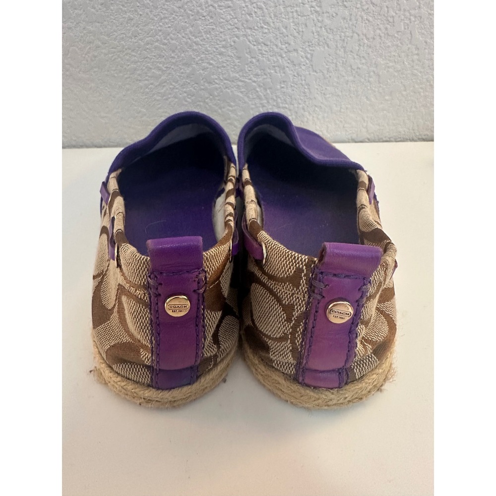 Coach Espadrille Flats Women Purple Brown Monogram Canvas Slip On Shoes Size 7 - Picture 3 of 9